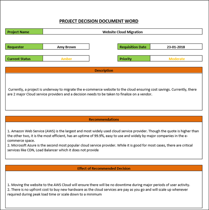 Project Decision Document Template - Word