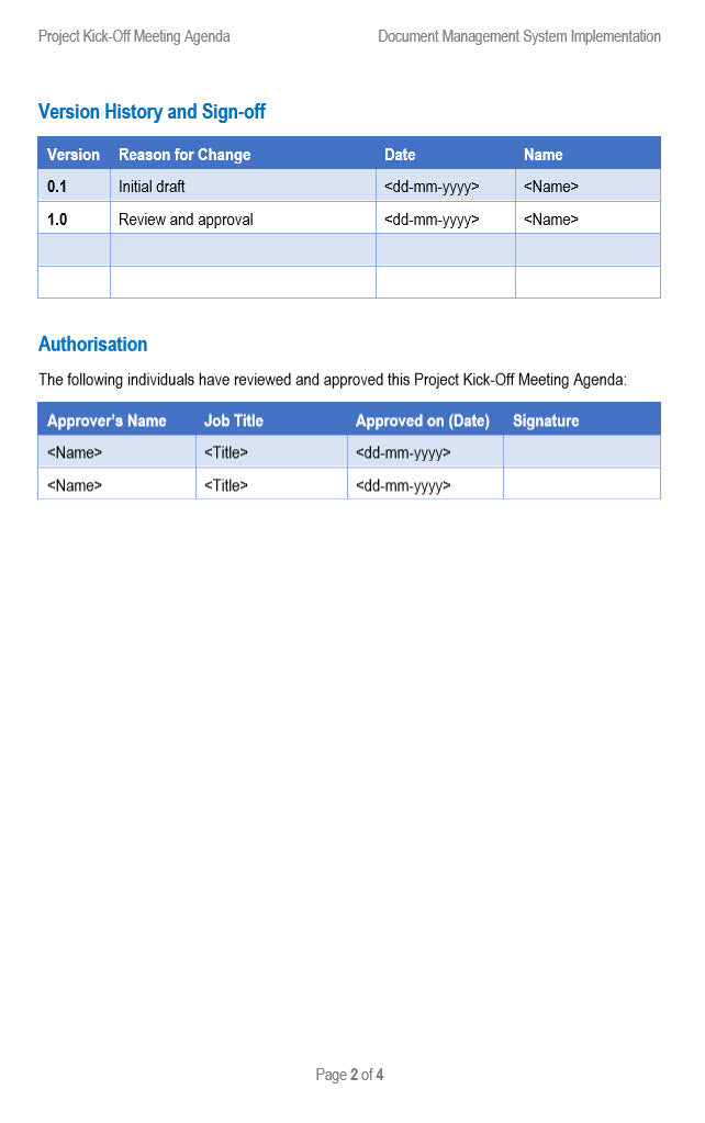 Project Kickoff Meeting Agenda