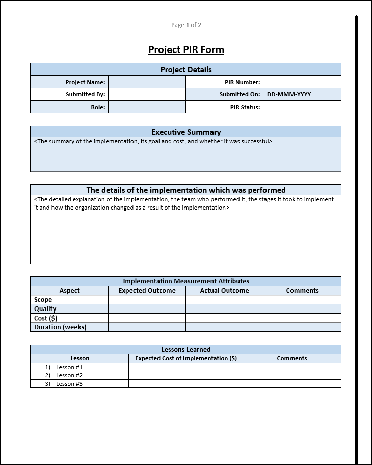 Project PIR Template 