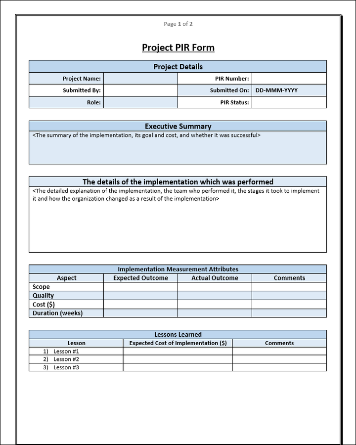 Project PIR Template 