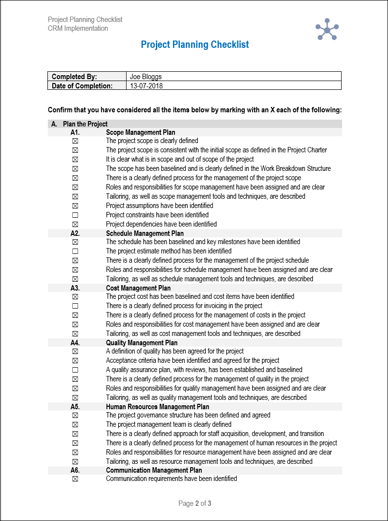 Project Planning Checklist