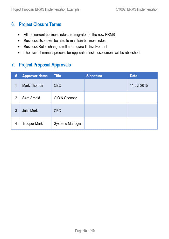 Project Proposal Terms and Approvals