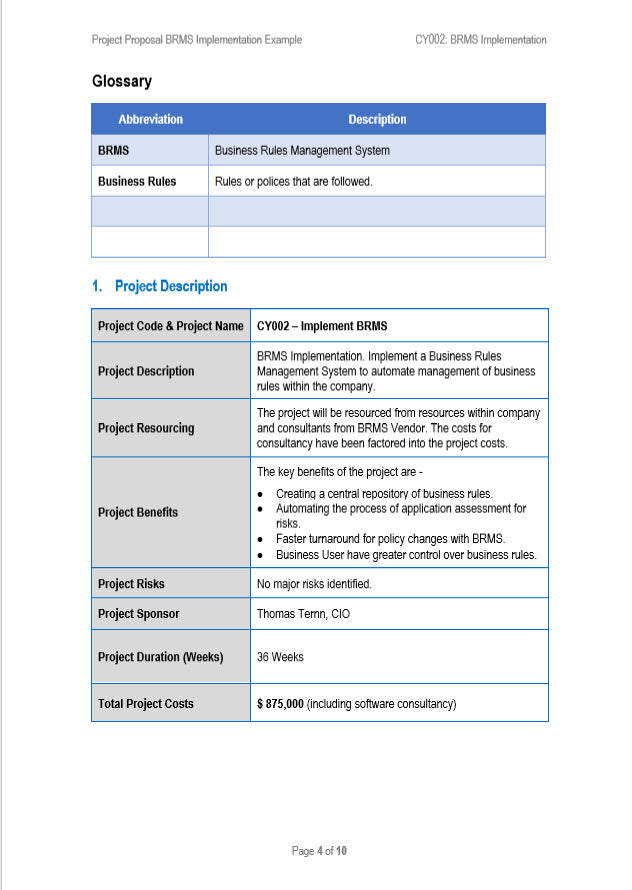 Project Proposal Word Template Glosarry