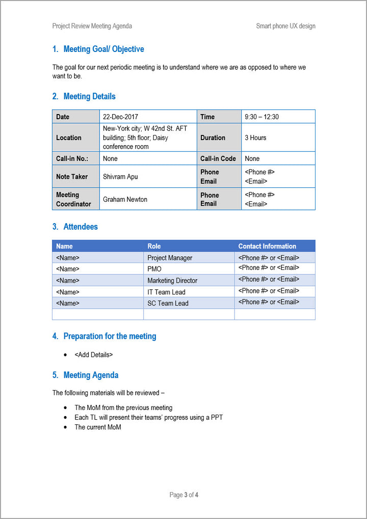 Team Meeting Agenda Templates