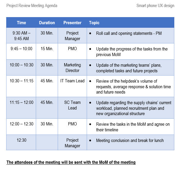 Project Review Meeting Agenda