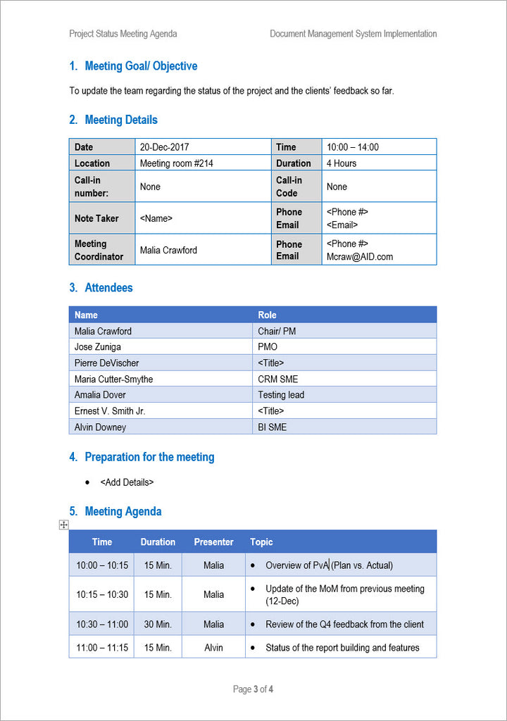 Team Meeting Agenda Templates