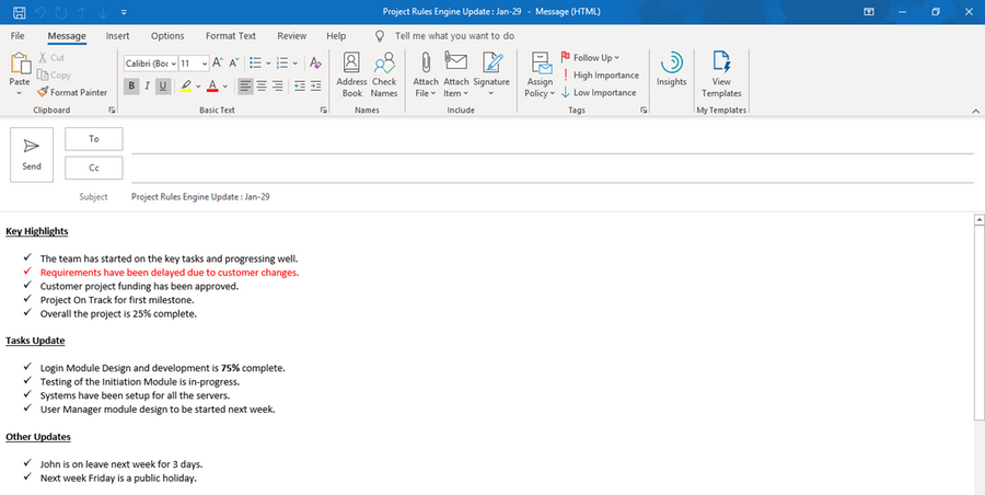 Project Update Brief Outlook Template – Techno PM - Project Management ...