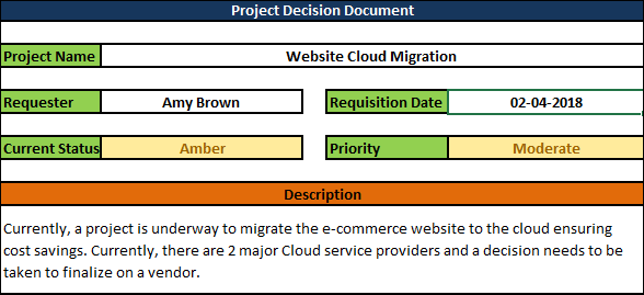 Project Decision Document excel