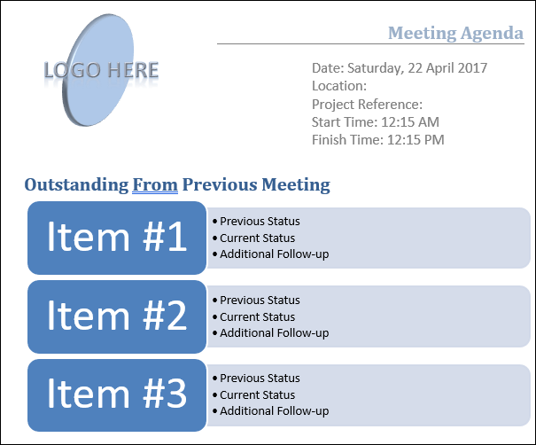 project management meeting agenda word template