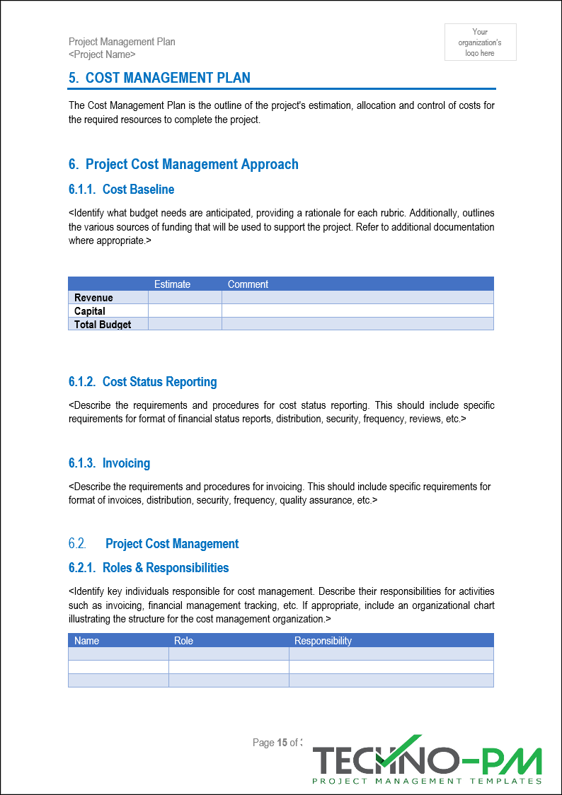 Pm Plan Example Project Management Plan (PMP) Template – Techno PM - Project Management ...