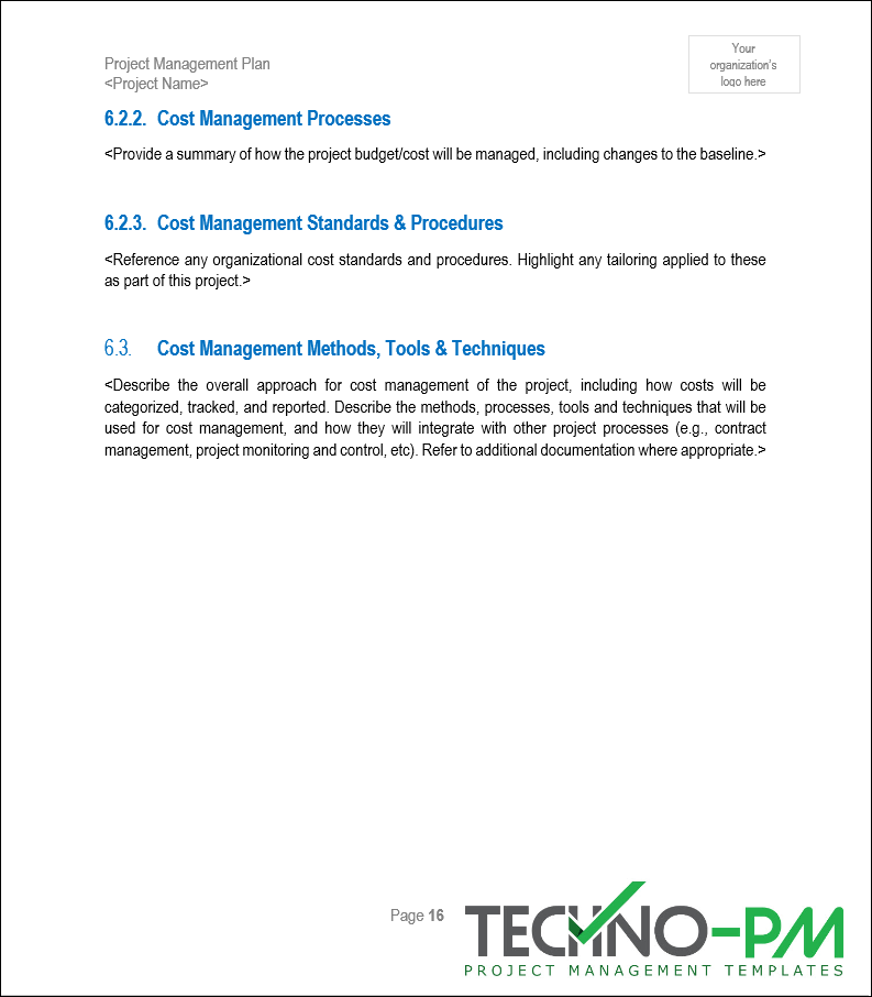 Project Management Plan (PMP) Template – Techno PM - Project Management ...