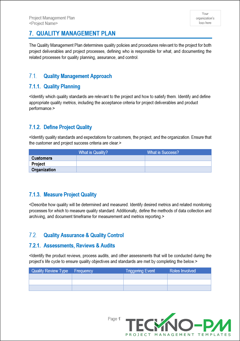 Pmi Project Plan Example Project Management Plan (PMP) Template – Techno PM - Project Management ...