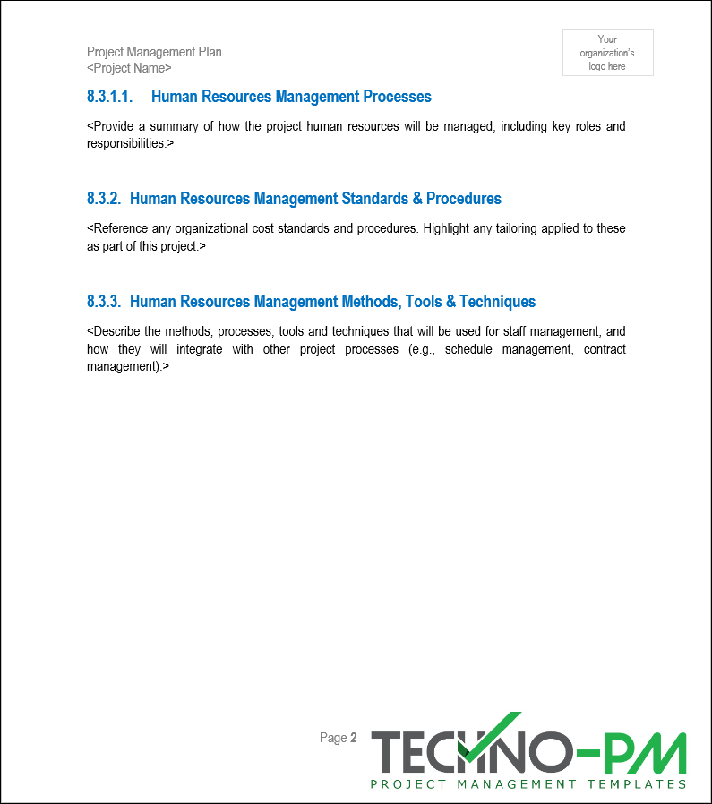 Pm Plan Example Project Management Plan (PMP) Template – Techno PM - Project Management ...