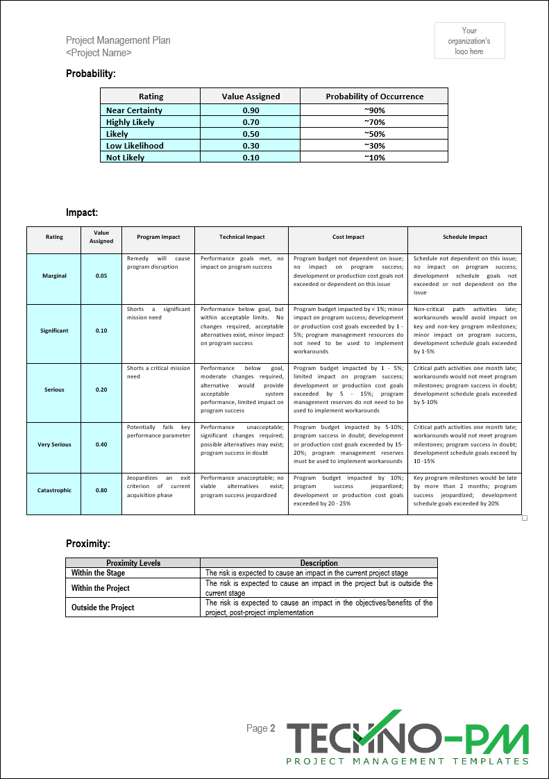 Project Manager Development Plan Example Project Management Plan (PMP) Template – Techno PM - Project Management ...