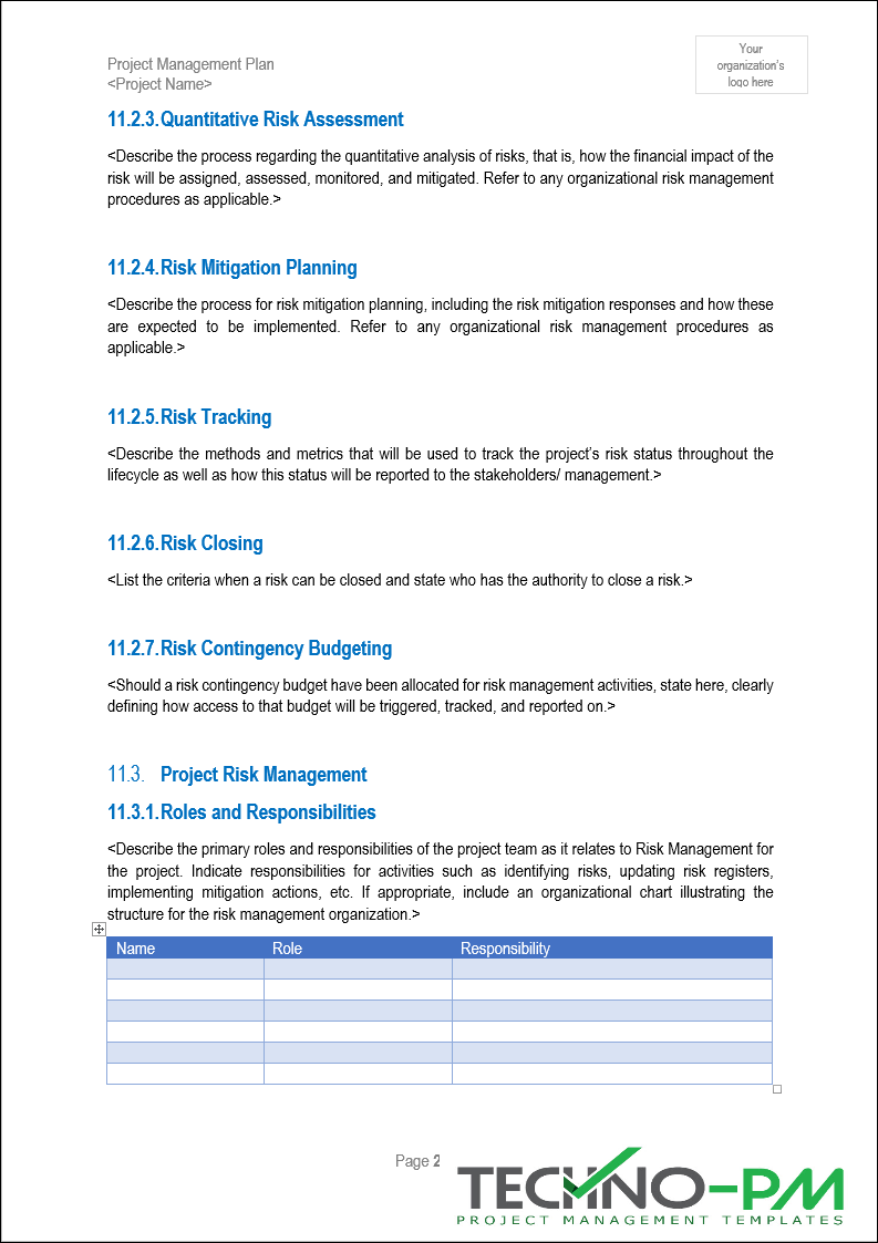 Pmi Project Plan Example Project Management Plan (PMP) Template – Techno PM - Project Management ...