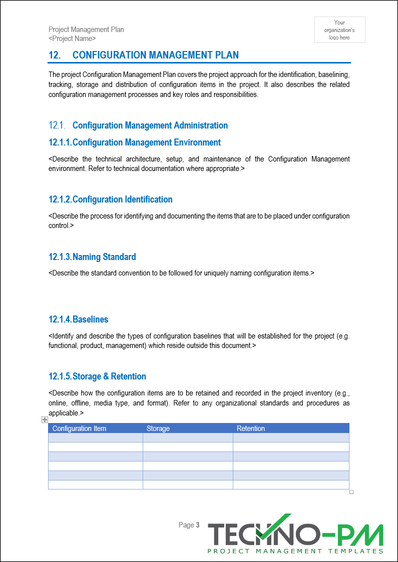 Pmi Project Plan Example Project Management Plan (PMP) Template – Techno PM - Project Management ...