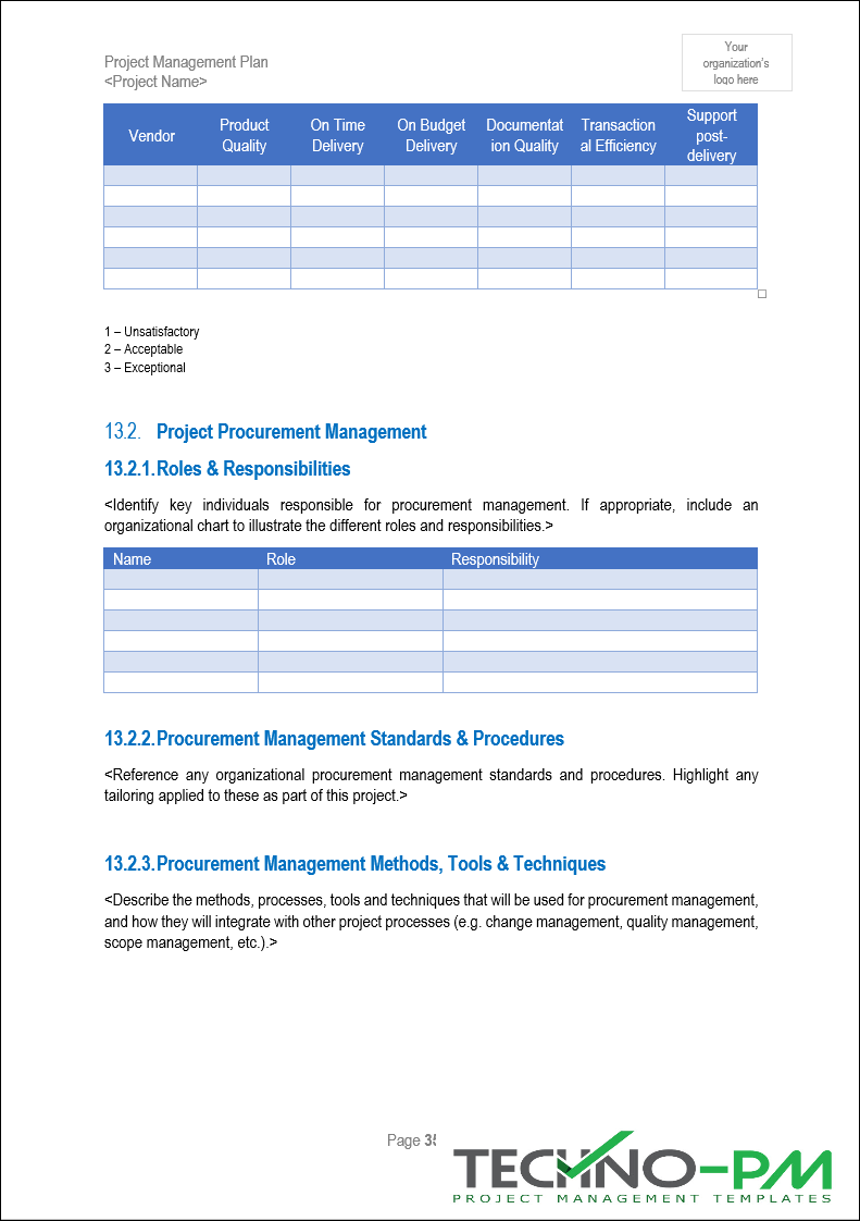 Project Manager Development Plan Example Project Management Plan (PMP) Template – Techno PM - Project Management ...