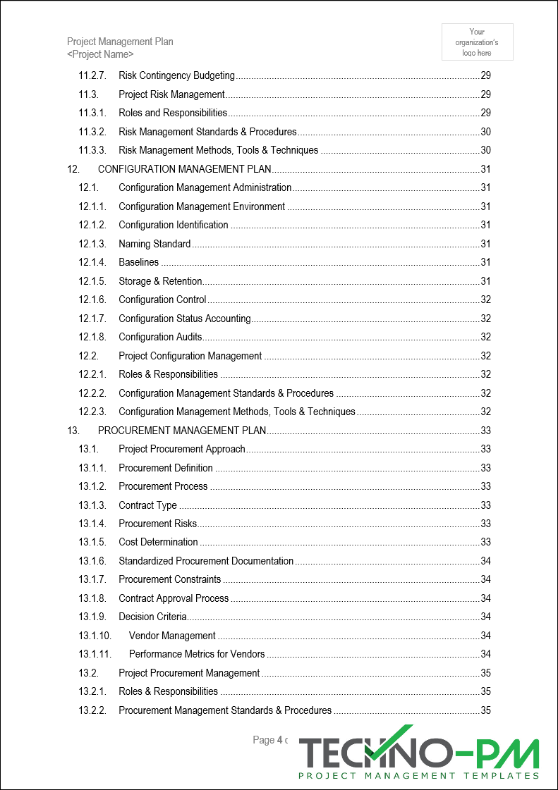 Project Management Plan (PMP) Template – Techno PM - Project Management ...