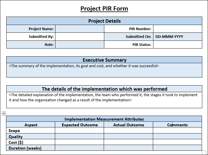 Project PIR Template 