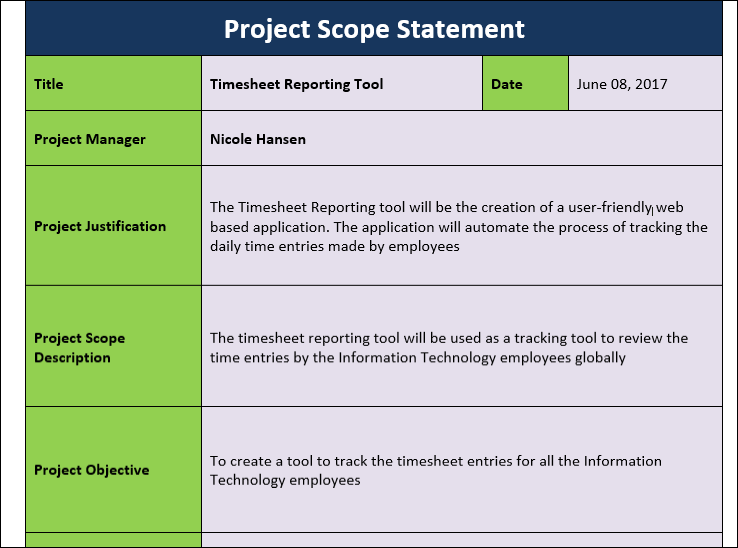project scope statement template