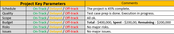 One Page Weekly Status Report Template