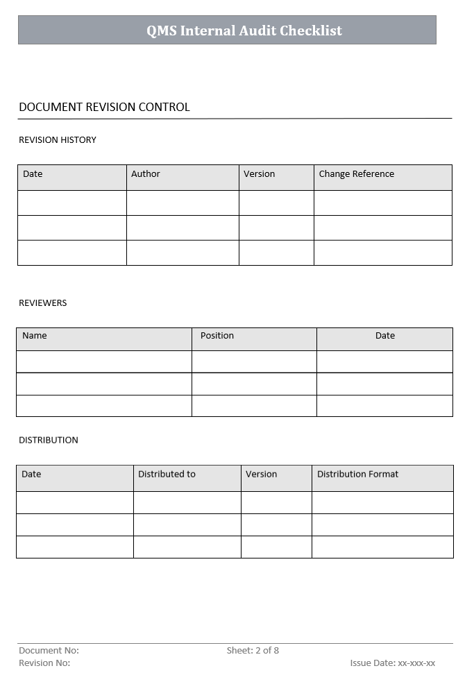 QMS Internal Audit Checklist Document Control