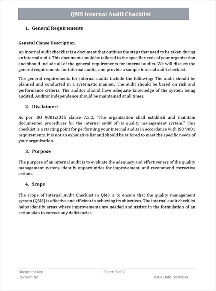 QMS Internal Audit Checklist Template