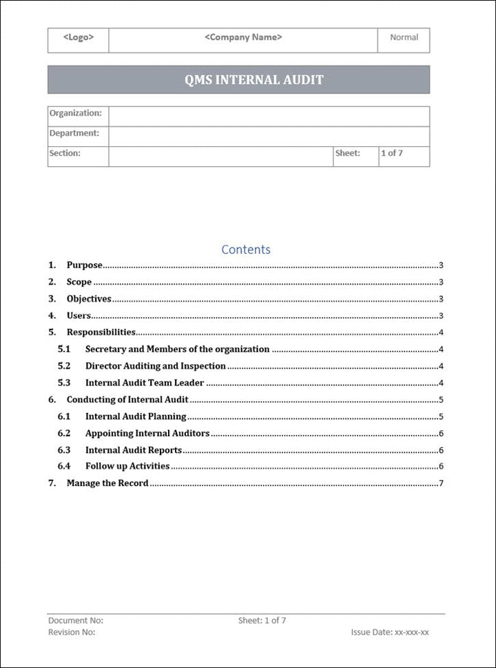 QMS Internal Audit Procedure (QMS 9001)