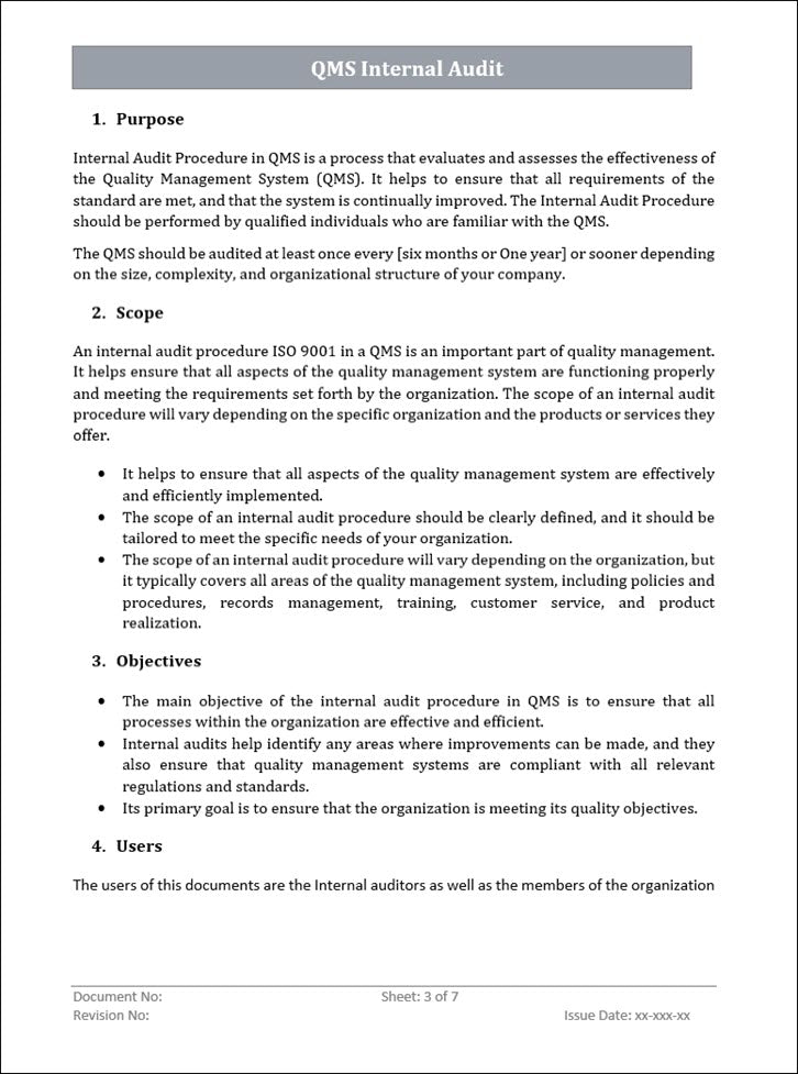 QMS Internal Audit Procedure (QMS 9001)