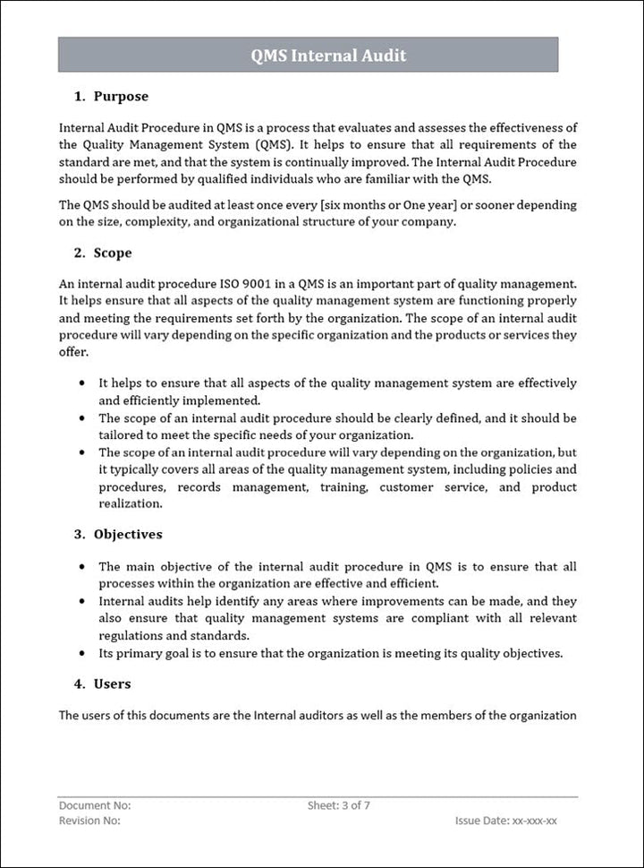 QMS Internal Audit Procedure (QMS 9001)