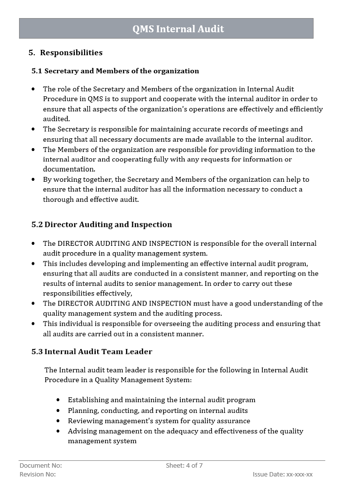 QMS Internal Audit Procedure Insepction