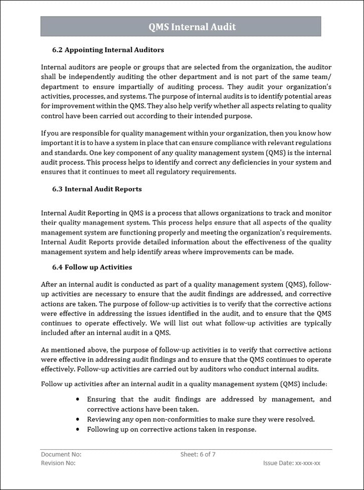 QMS Internal Audit Procedure (QMS 9001)