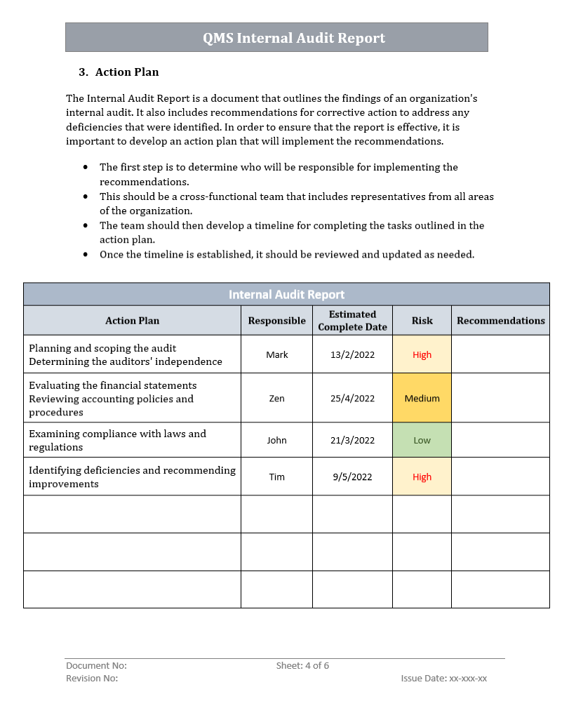 QMS Internal Audit Report Audit Plan