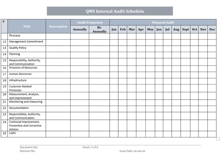 QMS Internal Audit Schedule Template Word