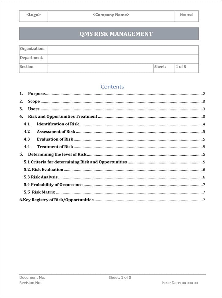 QMS Risk Management (ISO 9001)