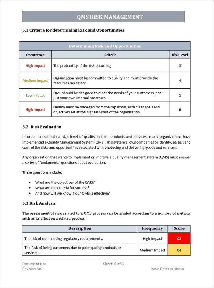 QMS Risk Management (ISO 9001)