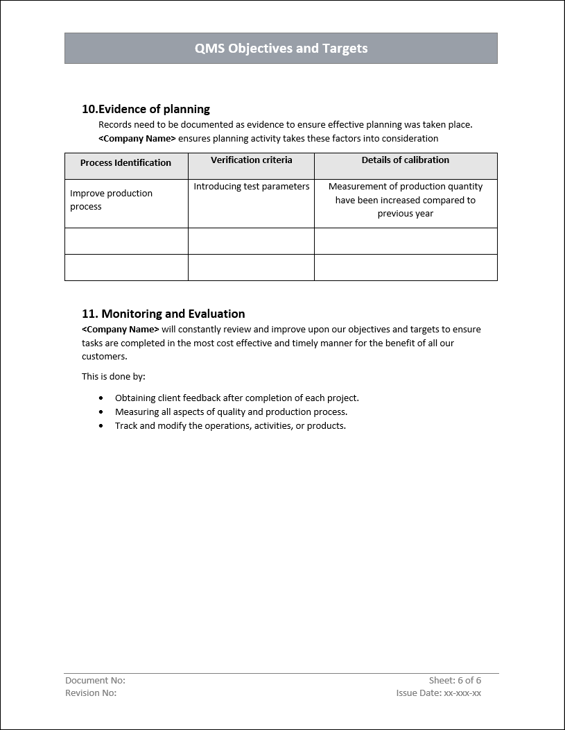 QMS Evidence Planning