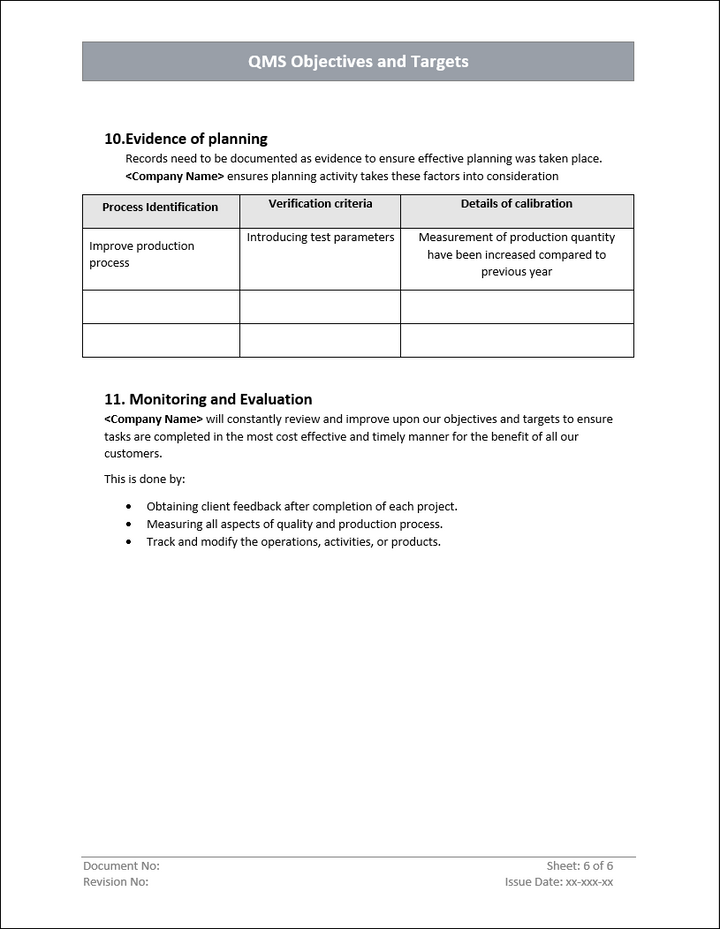 QMS Evidence Planning