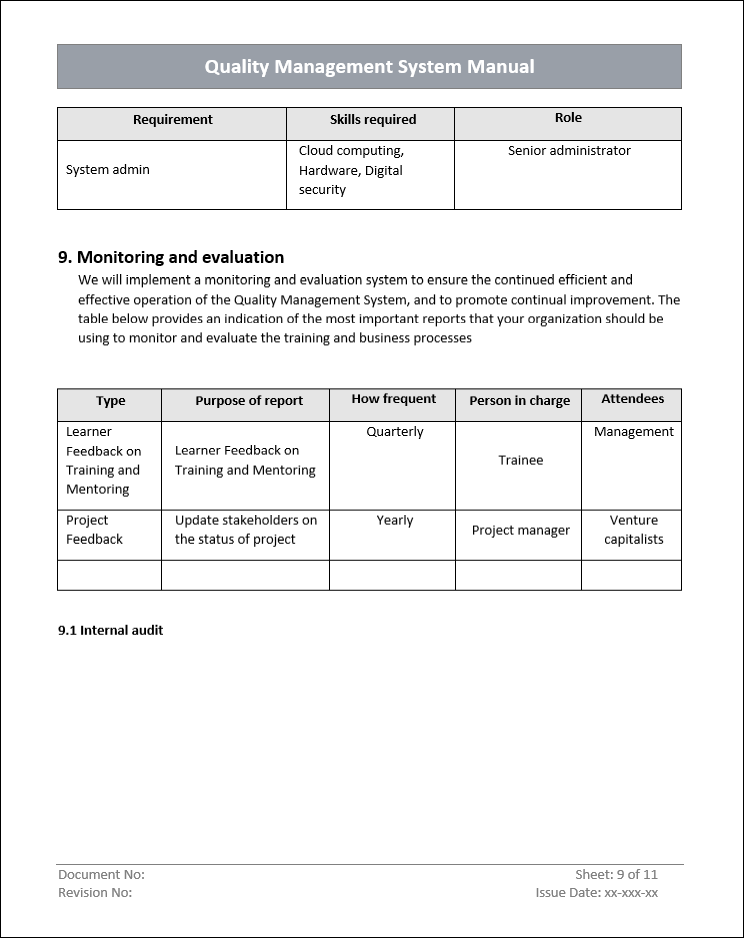 QMS Quality Management Manual (ISO 9001) Techno PM Project