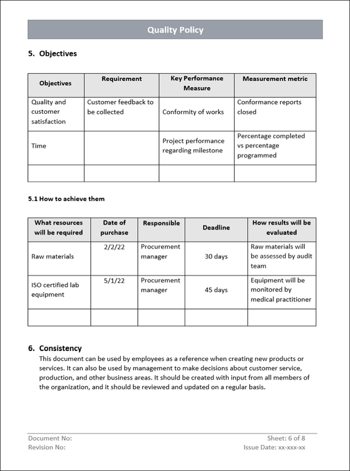 Quality Policy Objectives