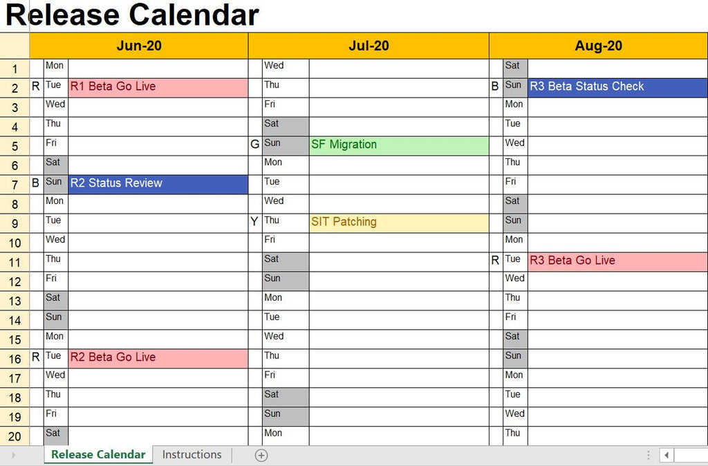 Release Calendar Template Excel Template – Techno PM - Project Management  Templates Download