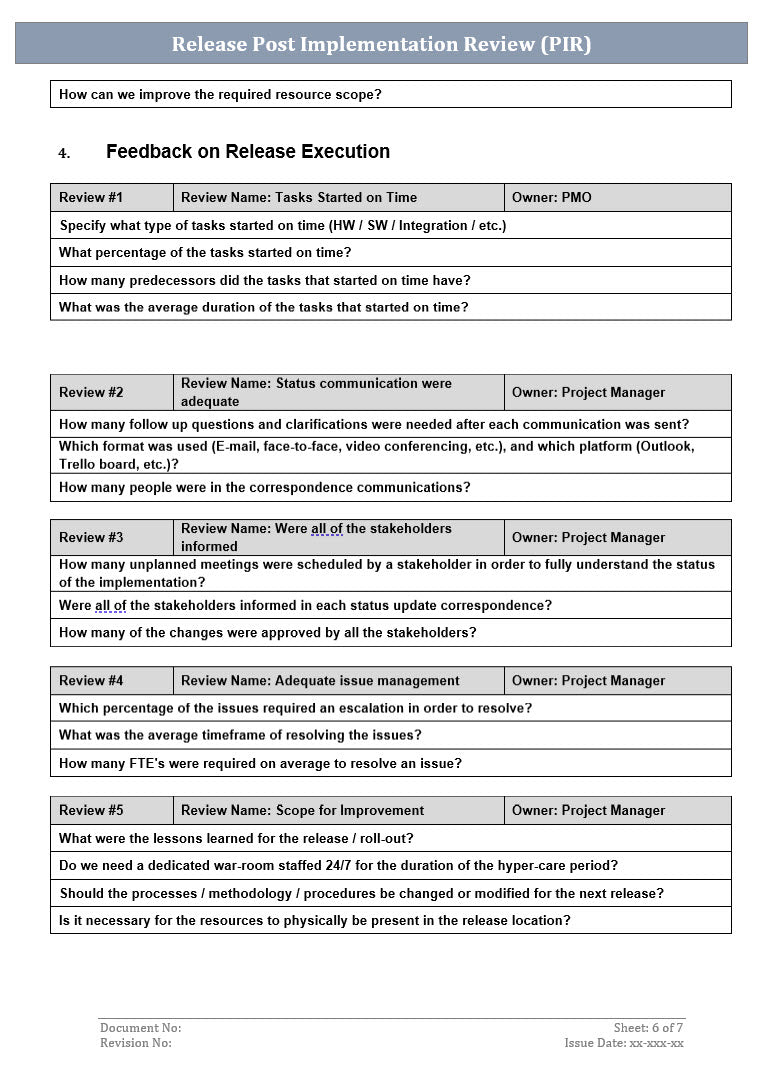 Post Implementation Report Format Release Post Implementation Review Template – Techno PM - Project ...