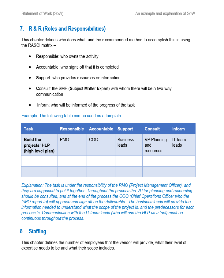 Sow Example For Project Management Course SOW Template – Techno PM - Project Management Templates Download