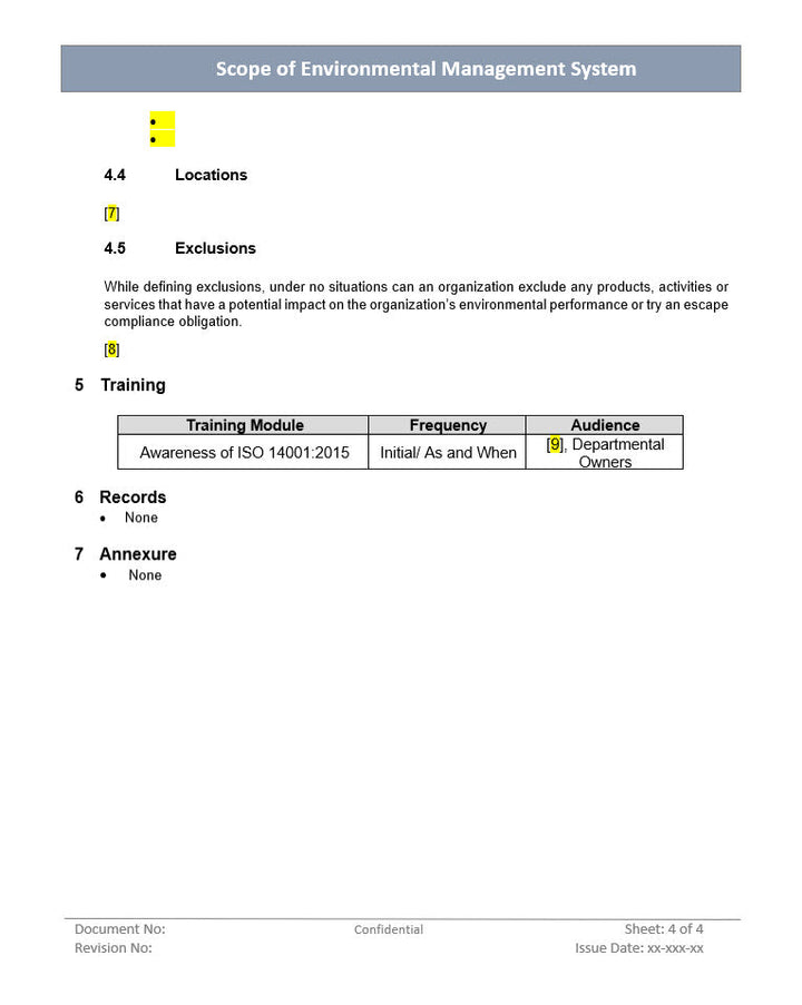 Scope of Environmental management system