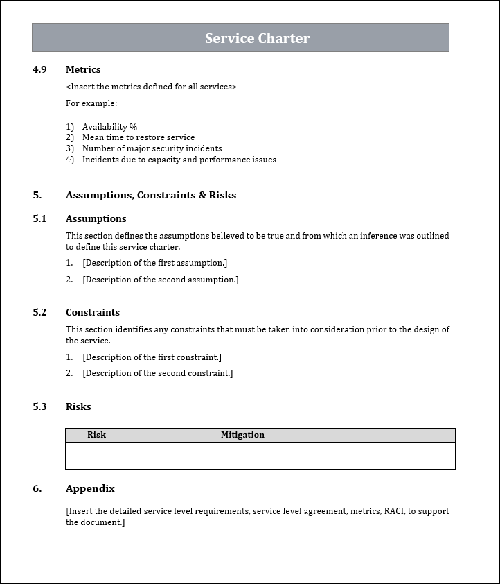 Service Charter Template, Service Charter