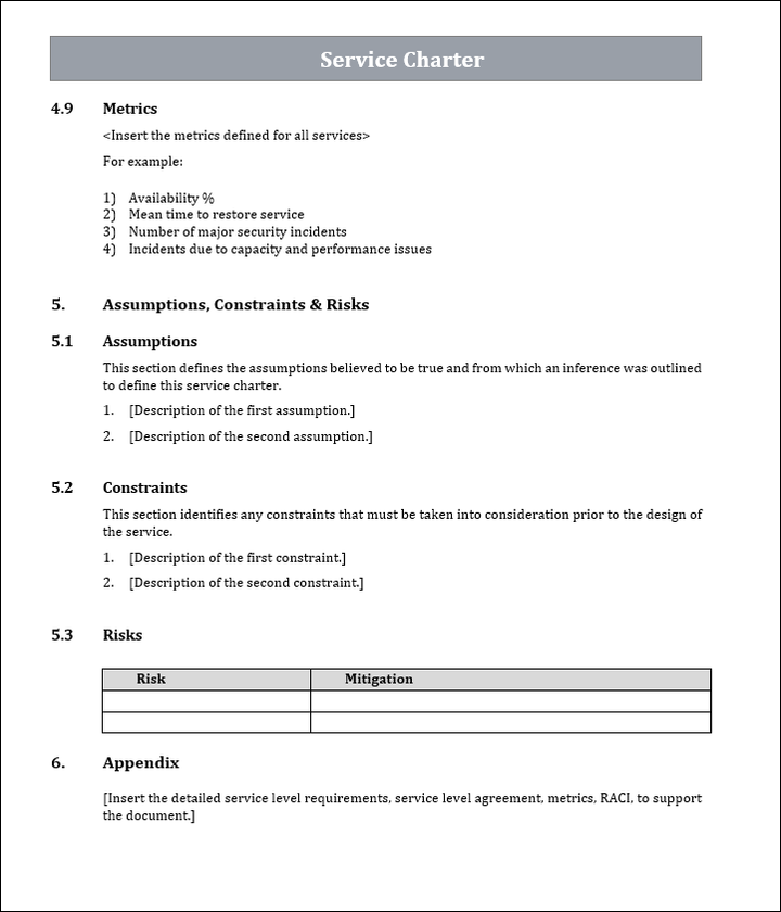 Service Charter Template, Service Charter