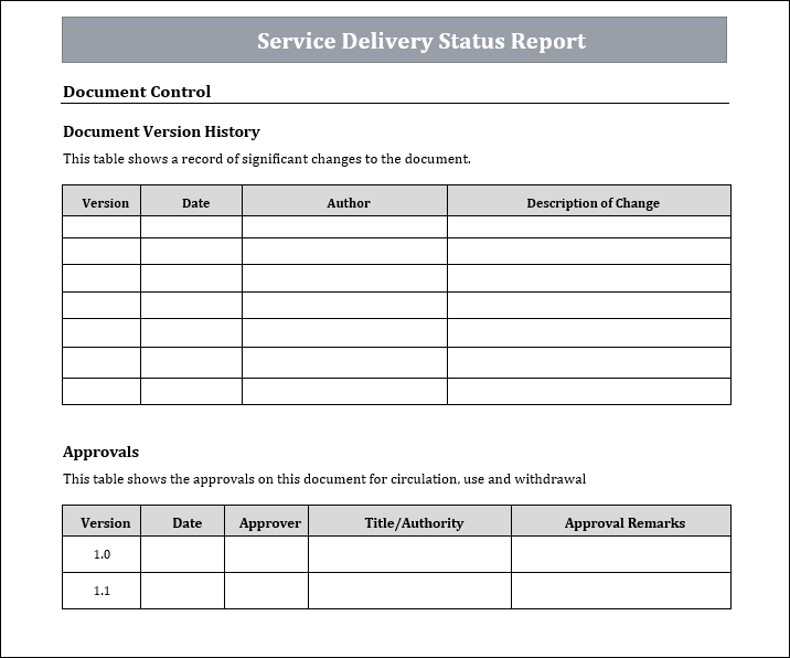 Service Delivery Status Report, Service Delivery