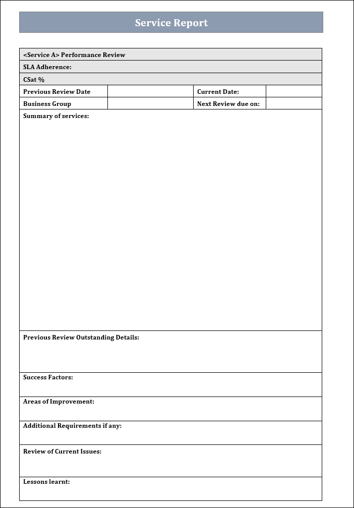 Service report Template, Service report