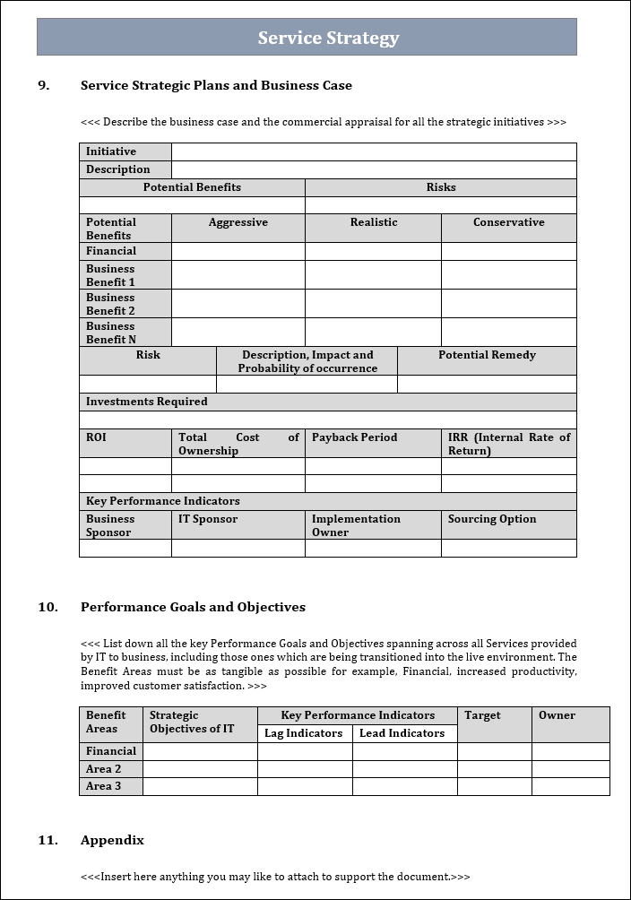 Service Strategy template, Service Strategy, strategic plan