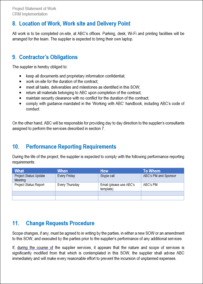 Sow Example Engineering SOW Template – Techno PM - Project Management Templates Download